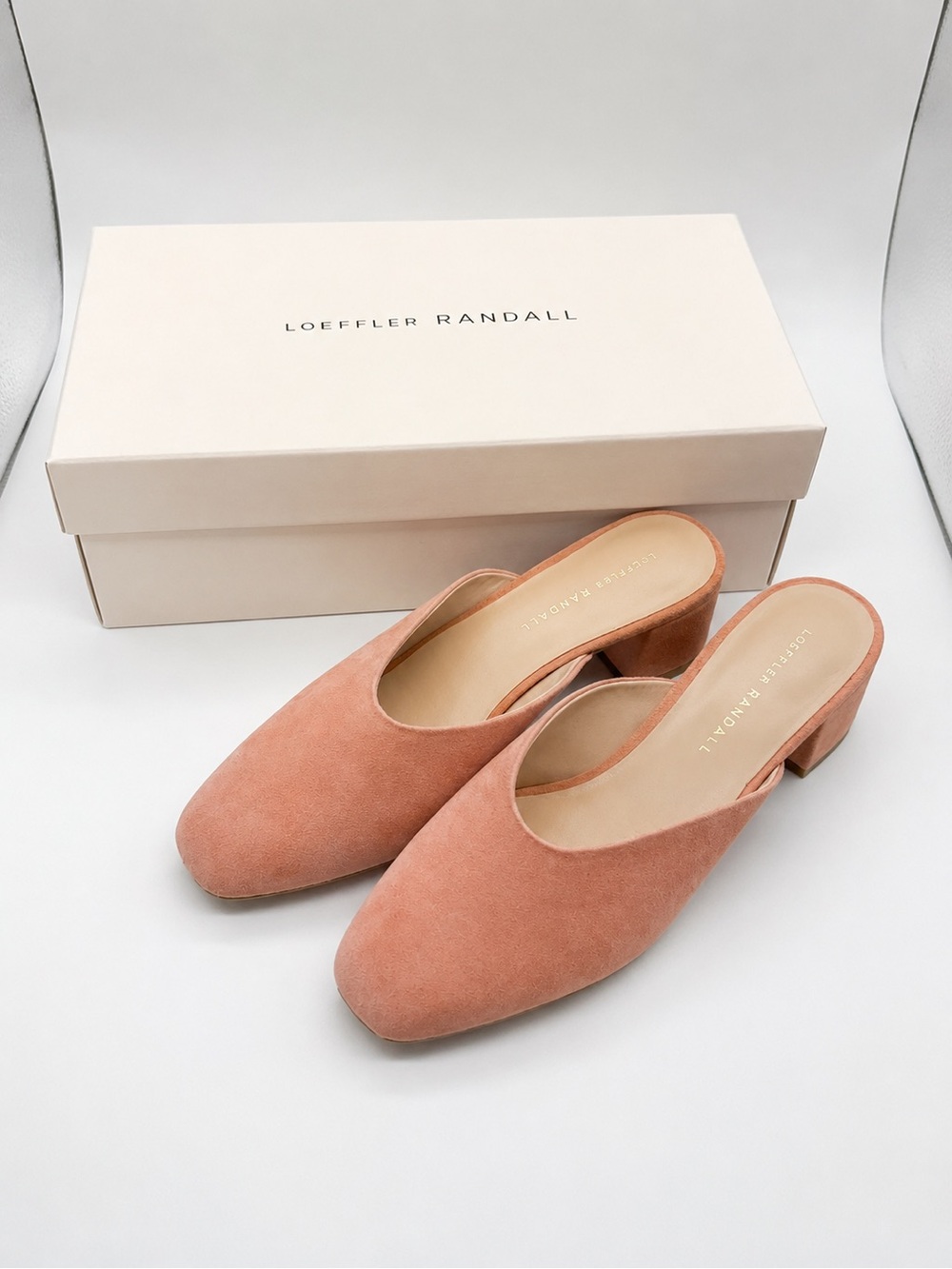 NWT Loeffler Randall Women's Blush Pink Suede Slip-On Block Heel Mules, Size 8